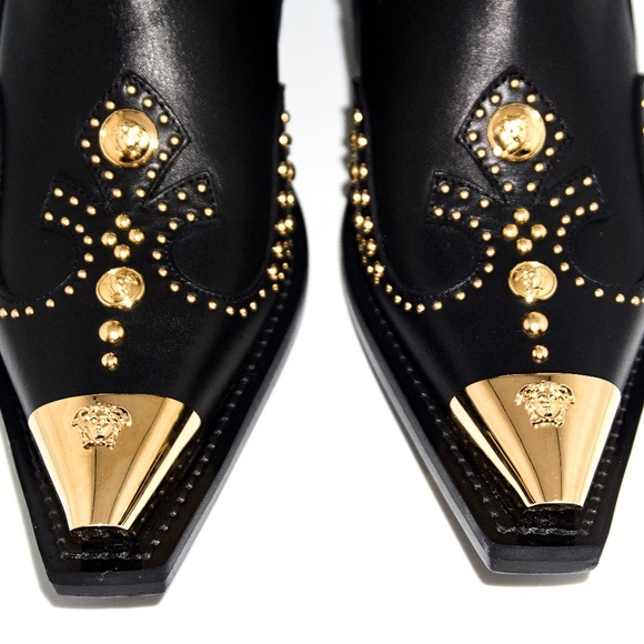 Versace Women’s Studded Leather Cowboy Ankle Boots - Picture 8 of 13